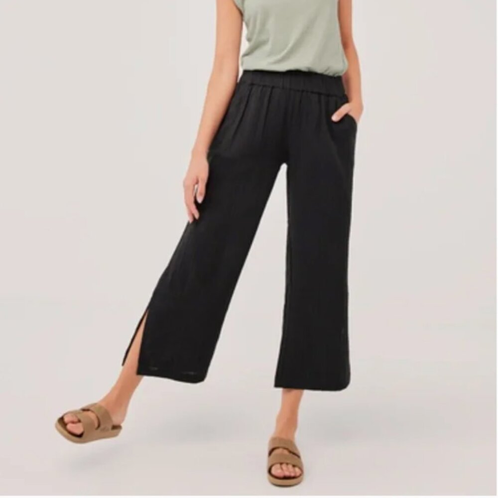 PACT Organic Cotton Coastal Gauze Daily Pull-on Cropped Pants French Navy Size L